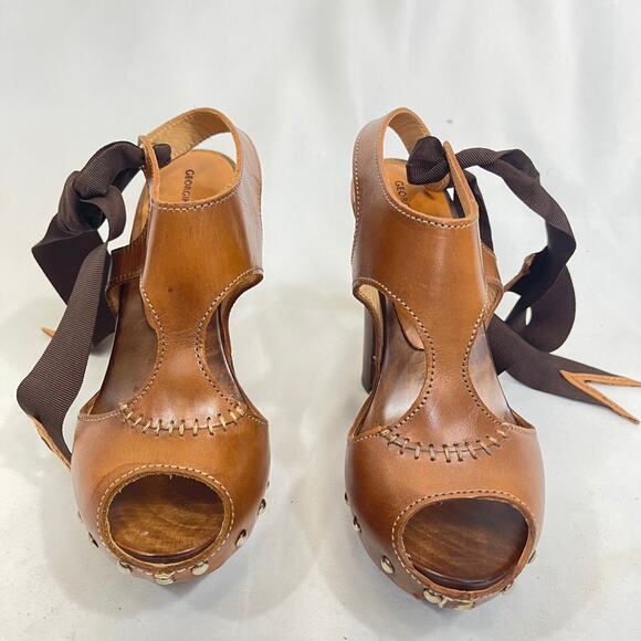 GEORGINA GOODMAN Brown Leather Clog Heels - Picture 3 of 10